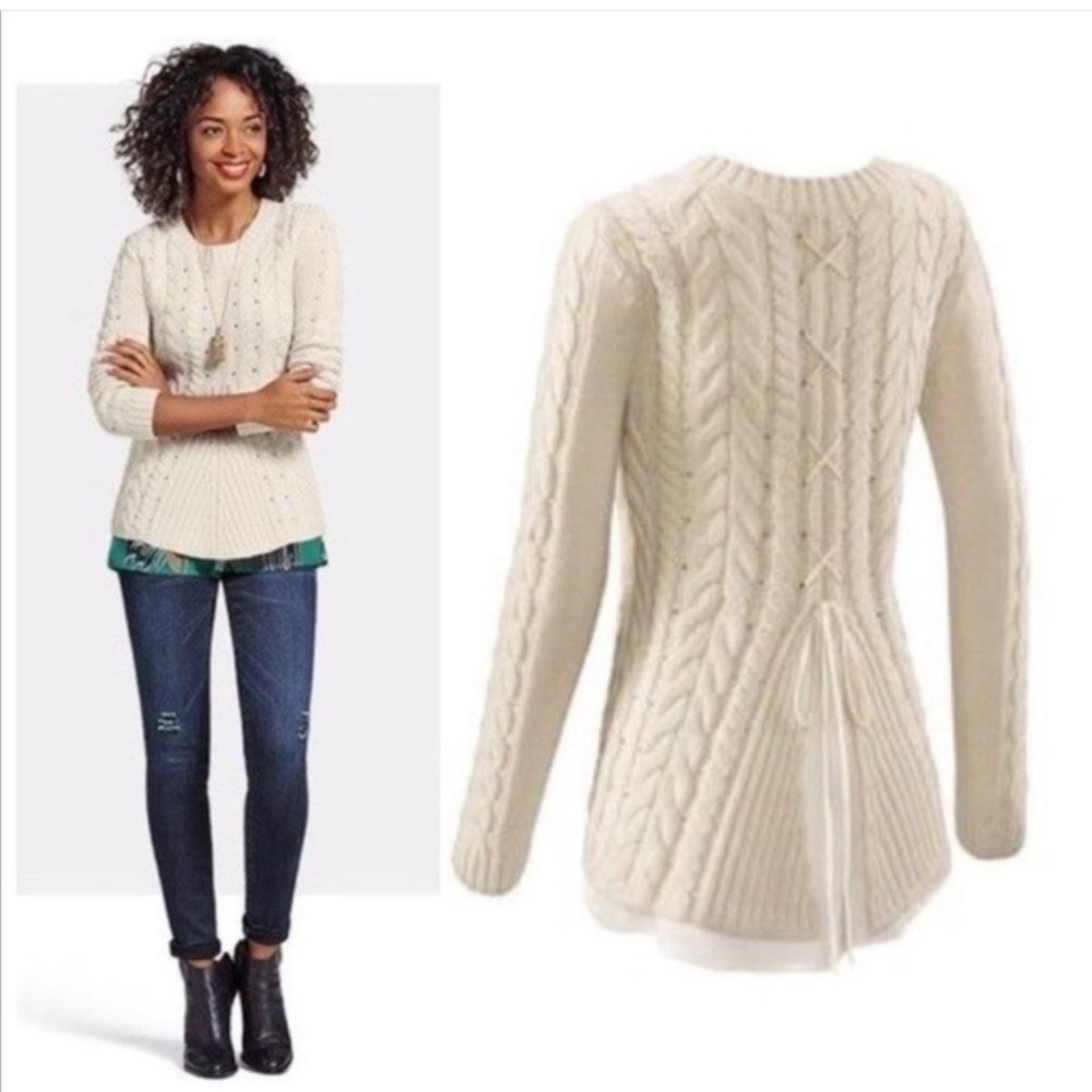 CAbi #3157 Lace Up Sweater